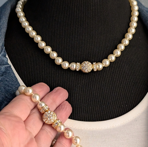 Vintage 80s Designer Signed Nolan Miller 9 mm Faux Pearl Necklace And Bracelet - Picture 3 of 6